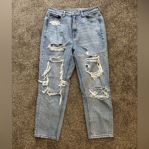 High rise distressed mom jeans